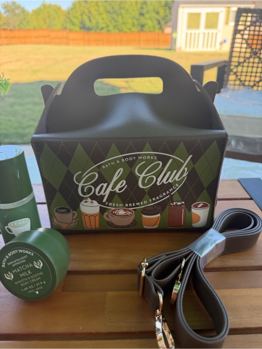 Bath & Body Works Green Cafe Club Bag with Removable Strap